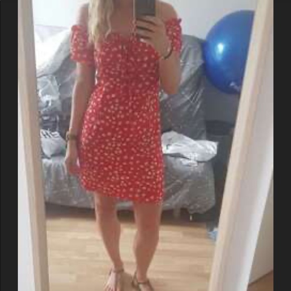 SHEIN Dresses & Skirts - Frill Trim Tie Front Ditsy Floral Print Dress